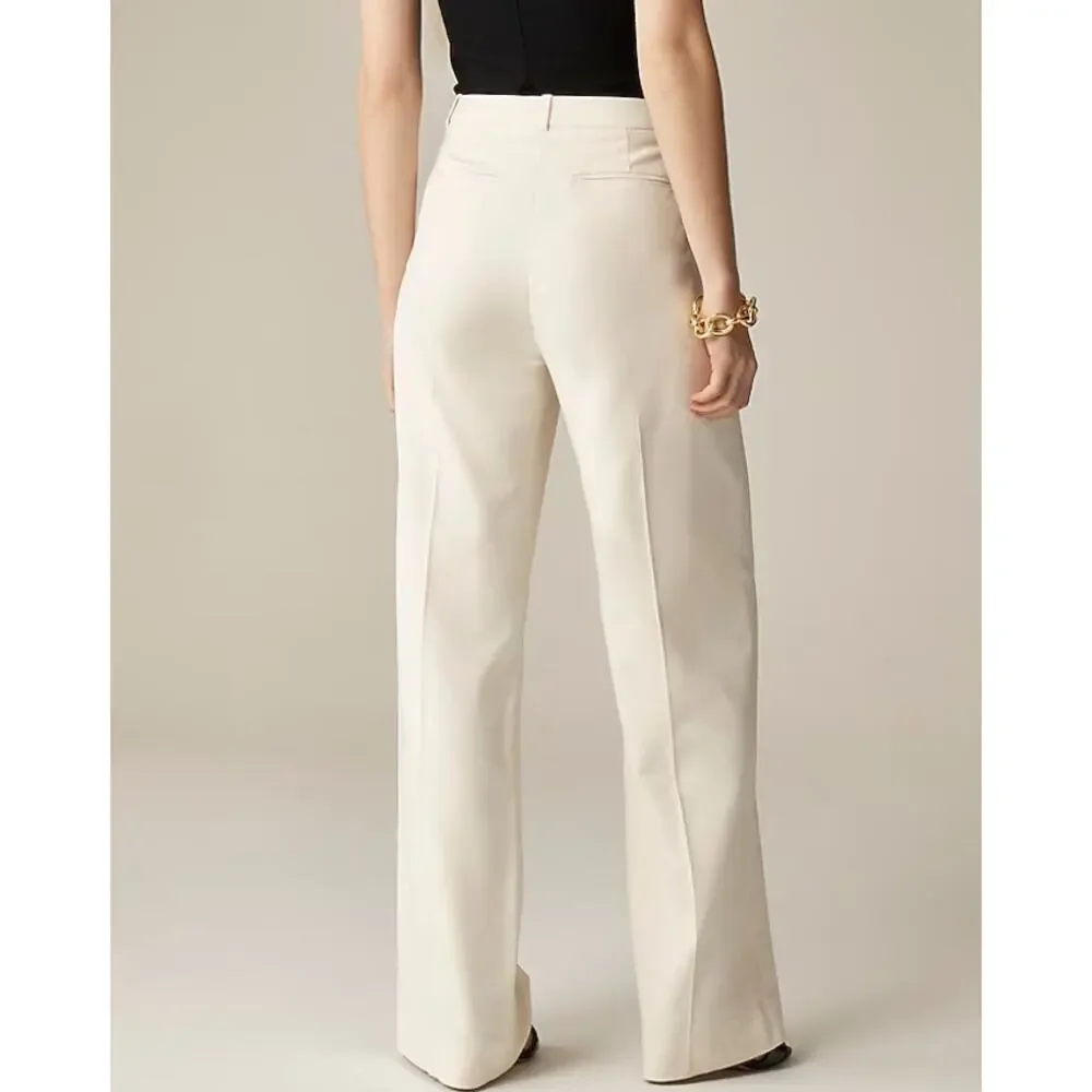 J.Crew Lower-Rise Essential Wide-Leg Pants Womens Size 0 Petite City Twill Cream